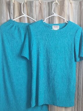 Essentials Teal Textured Short Sleeve Top & Elastic Waist Skirt Set